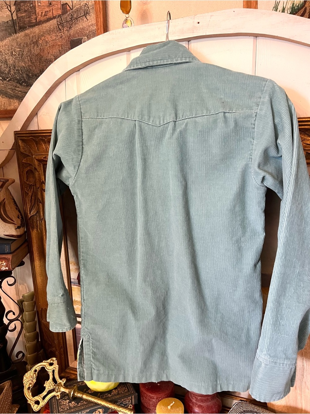 Vintage 70s Western Levis Corduroy Shirt Work Shirt Hippie Light Blue XS/Small - Picture 9 of 10